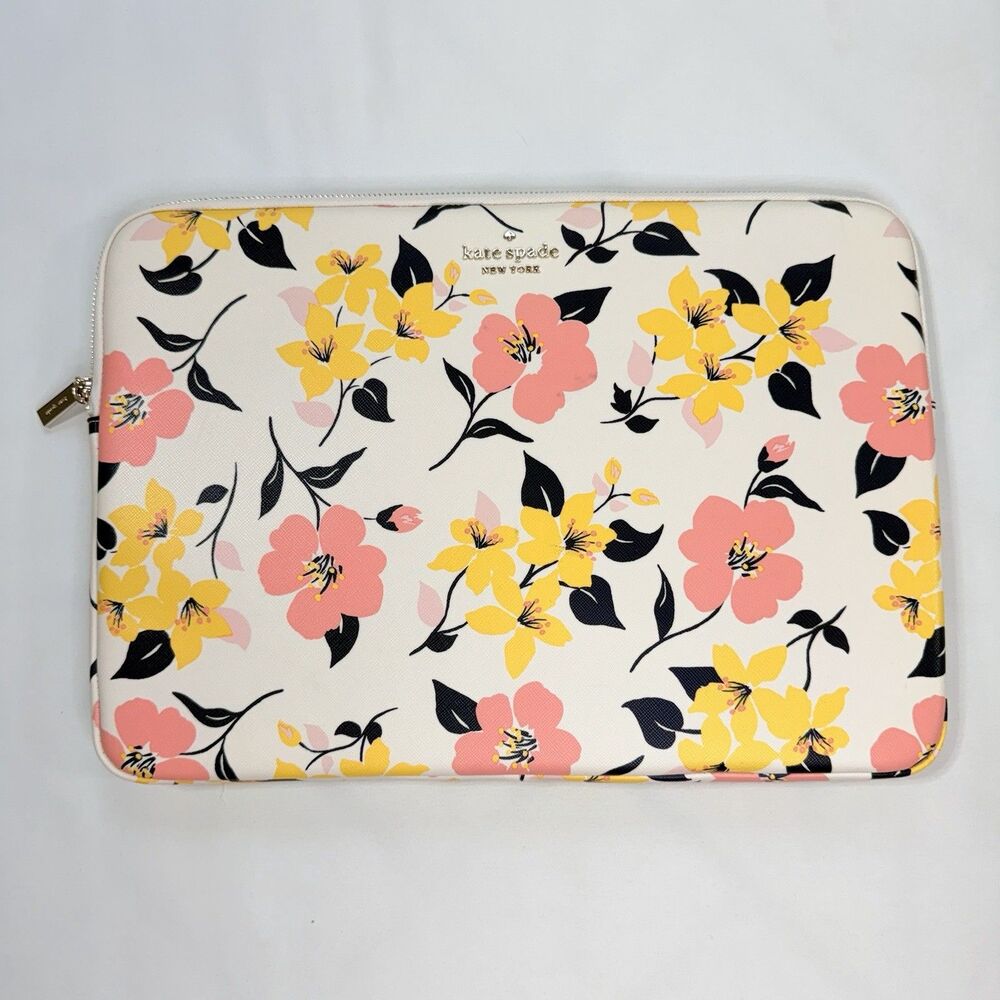 Kate Spade Lily Blooms Print Laptop Sleeve 15"x10.5" White Cream Floral